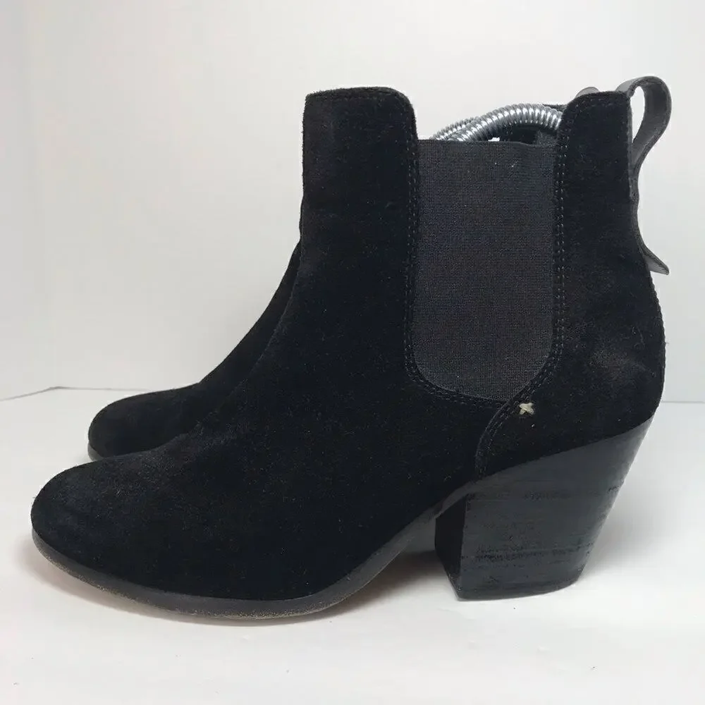 Rag &‎ Bone Devon Waxed Suede Ankle Booties Black Stacked Heel Womens 9.5
